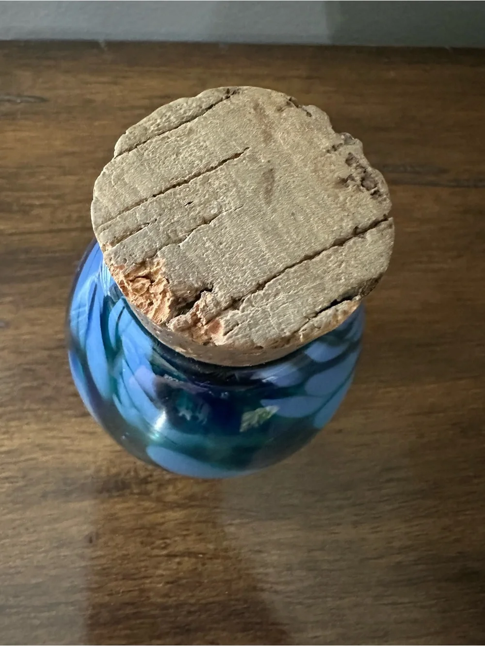 Hand-Blown Blue Glass Jar with Cork Stopper